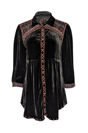 Current Boutique-Johnny Was - Black Velvet Tunic Top w/ Embroidery Sz M