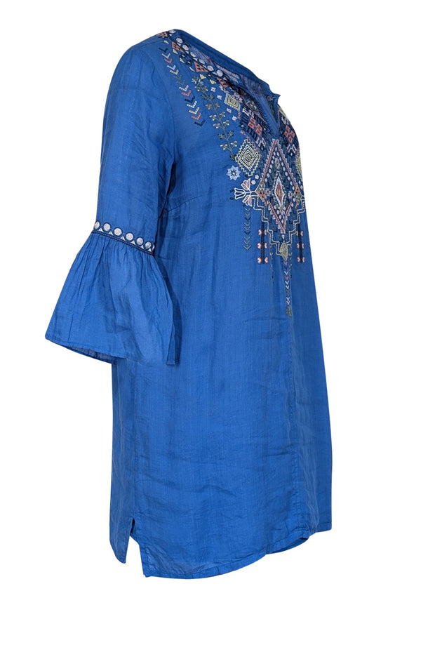 Current Boutique-Johnny Was - Blue Embroidered Tunic Dress Sz M