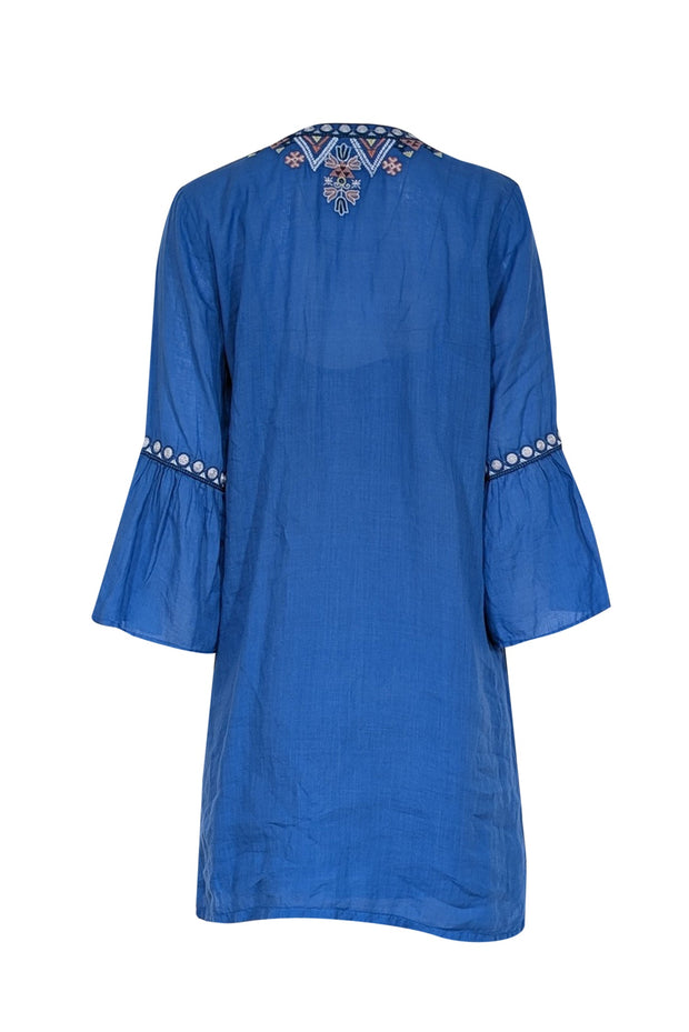 Current Boutique-Johnny Was - Blue Embroidered Tunic Dress Sz M