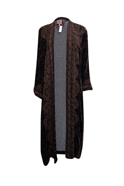 Current Boutique-Johnny Was - Brown & Black Leopard Print Velvet Embroidered Kimono Sz M