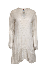 Current Boutique-Johnny Was - Ivory Long Sleeve Embroidered Mini Dress Sz S