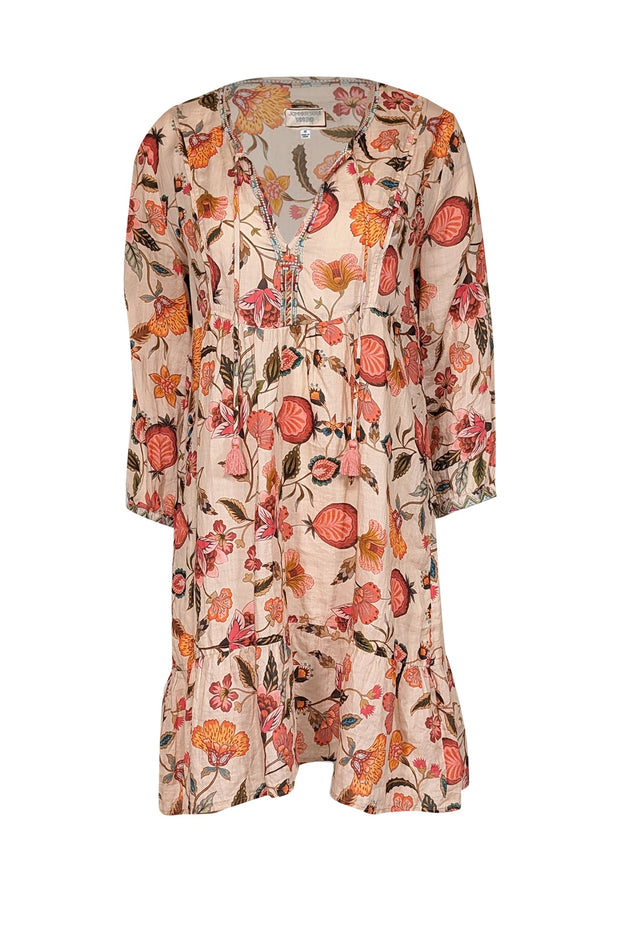 Current Boutique-Johnny Was - Peach w/ Magenta & Orange Floral Print Tunic Dress Sz XS