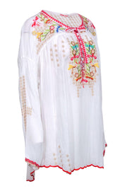 Current Boutique-Johnny Was - White w/ Multi Colored Floral Embroidered Top Sz XL