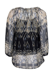 Current Boutique-Joie - Beige & Black Print Silk Semi Sheer Blouse Sz S