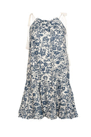 Current Boutique-Joie - Blue & White Floral Sleeveless w/ Tassel Straps Linen Mini Dress Sz XS