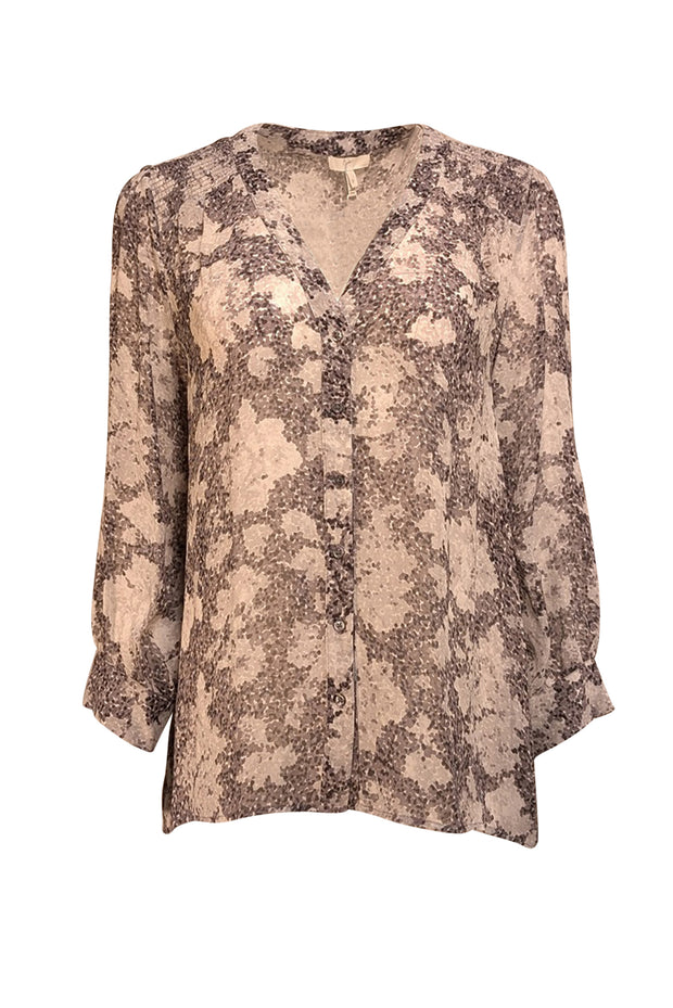 Current Boutique-Joie - Grey Speckled Print Blouse Silk Sz S