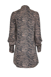 Current Boutique-Joie - Pale Peach & Charcoal Tiger Print Chiffon Shirtdress Sz XS