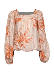 Current Boutique-Joie - Peach Pink & Coral Floral Print Linen Blouse Sz XS