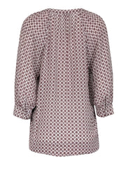 Current Boutique-Joie - Pink Geometric Print Cropped Sleeve Silk Notch Neckline Top Sz M