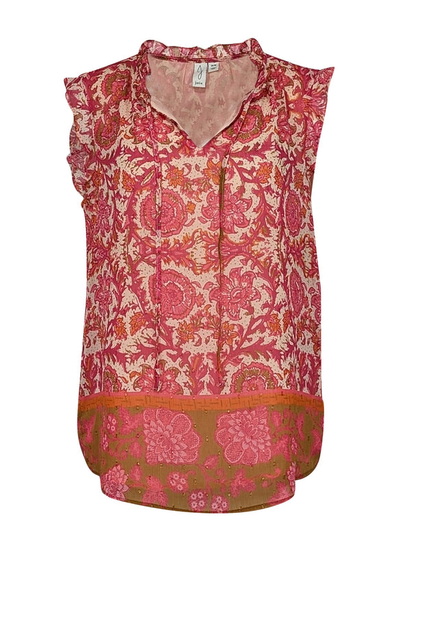 Current Boutique-Joie - Pink, Orange & Brown Floral Print Sleeveless Top Sz M