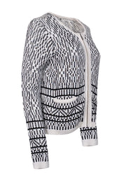 Current Boutique-Joie - White & Black Print Knit Zipper Front Cardigan Sz M