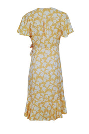 Current Boutique-Joie - Yellow Floral Print Ruffled Wrap Dress Sz S