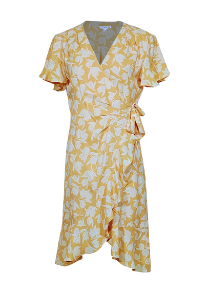 Current Boutique-Joie - Yellow Floral Print Ruffled Wrap Dress Sz S