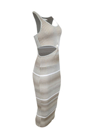 Current Boutique-Jonathan Simkhai - Beige, Taupe, & White Striped Rib Knit Midi Dress Sz XS