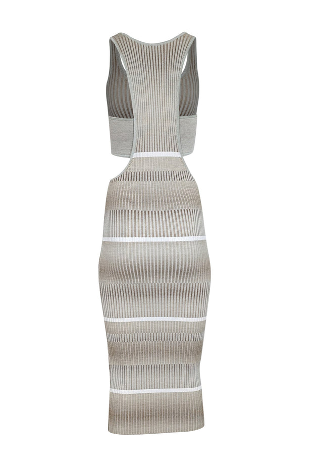 Current Boutique-Jonathan Simkhai - Beige, Taupe, & White Striped Rib Knit Midi Dress Sz XS