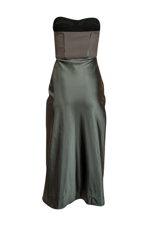 Current Boutique-Jonathan Simkhai - Green Strapless Satin Dress w/ Crepe Bodice Sz 4