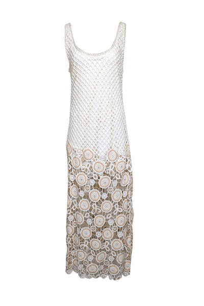 Current Boutique-Jonathan Simkhai - Ivory & Beige Crochet Knit Sleeveless Dress Sz 12