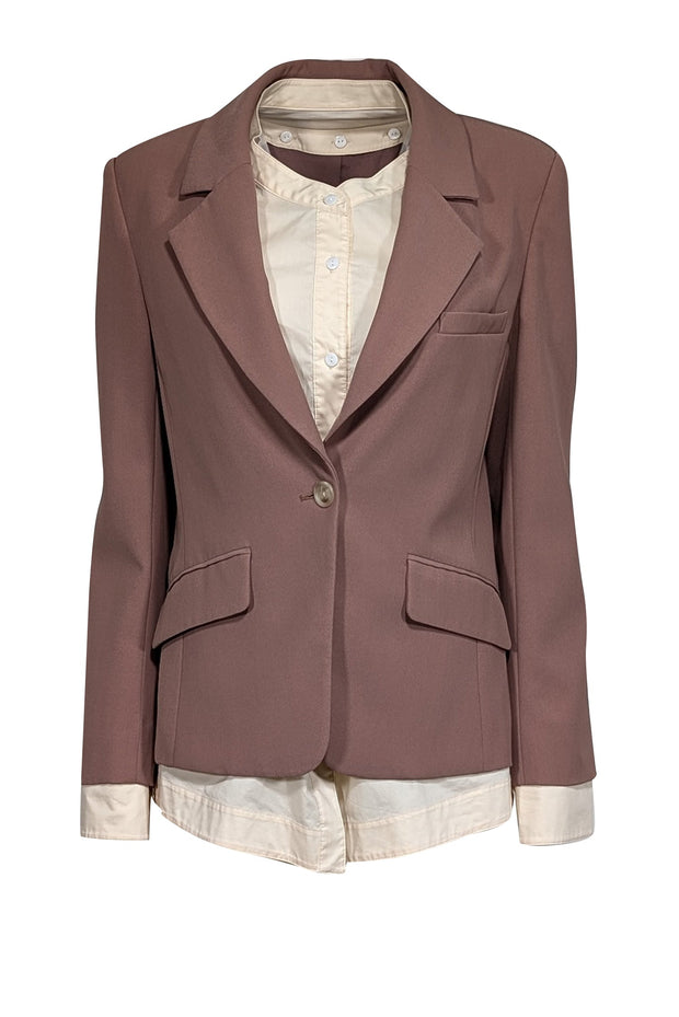 Current Boutique-Jonathan Simkhai - Mauve Single Button Blazer w/ Cream Shirting Detail Sz 8