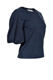 Current Boutique-Jonathan Simkhai - Navy Short Puff Sleeve Shirt Sz XS