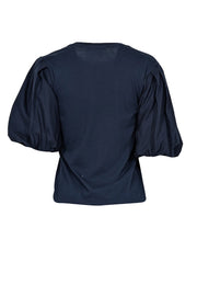 Current Boutique-Jonathan Simkhai - Navy Short Puff Sleeve Shirt Sz XS