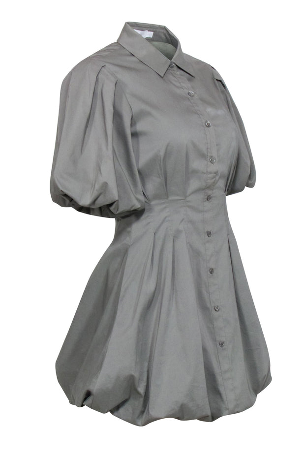 Current Boutique-Jonathan Simkhai - Sage Green Mini Shirtdress w/ Bubble Hem & Sleeves Sz 0