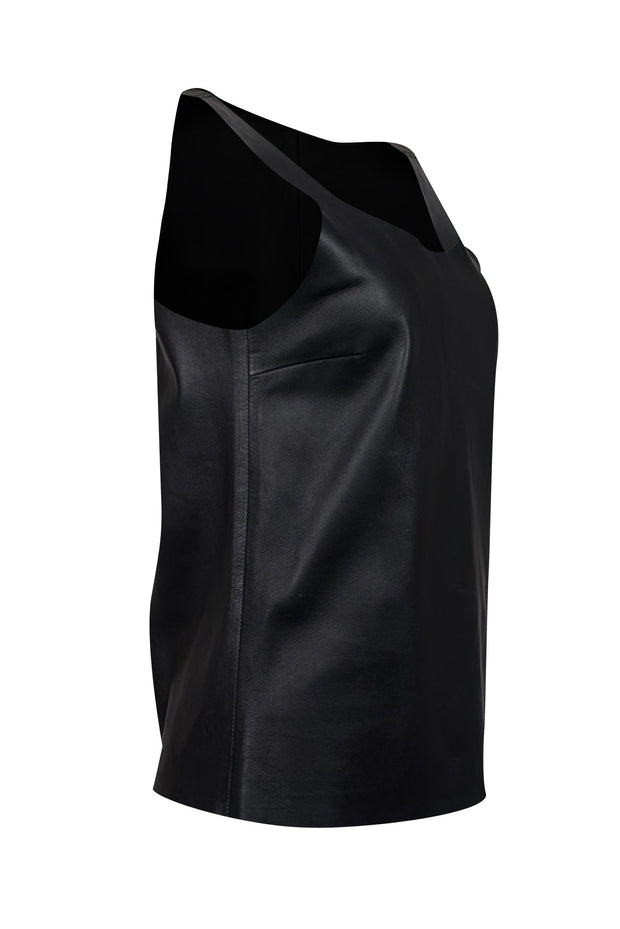 Current Boutique-Joseph - Black Nappa Leather Scoopneck Top Sz 4