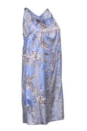 Current Boutique-Joyce & Girls - Periwinkle Blue Satin Dress w/ Beige Floral Print Sz S