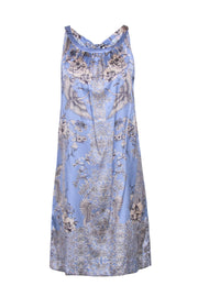 Current Boutique-Joyce & Girls - Periwinkle Blue Satin Dress w/ Beige Floral Print Sz S