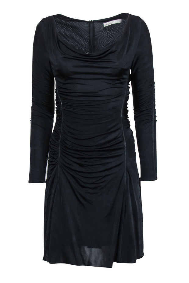 Current Boutique-Karen Millen - Black Cowl Neckline Ruched Mini Dress Sz 6