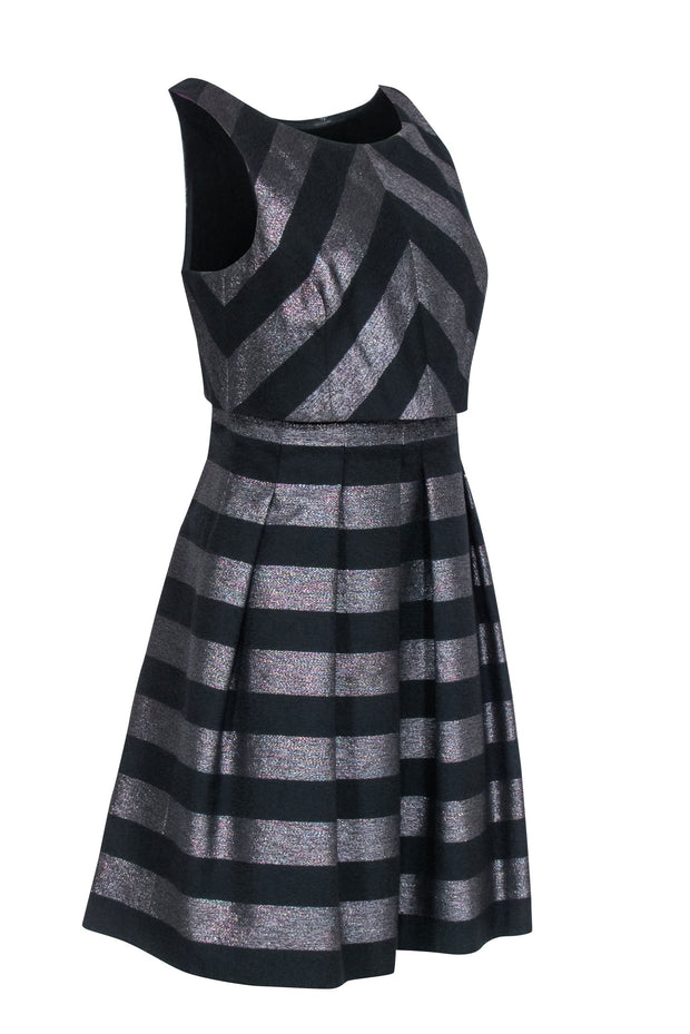 Current Boutique-Karen Millen - Black & Metallic Stripe Dress Sz 6