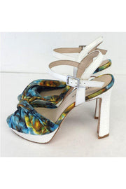 Current Boutique-Karen Millen - Blue & Yellow Fabric Open Toe l Heels Sz 8