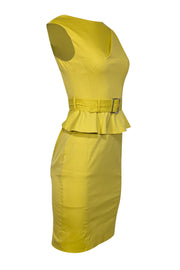 Current Boutique-Karen Millen - Bright Yellow Belted Peplum Dress Sz 4