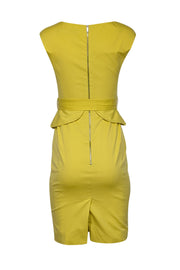 Current Boutique-Karen Millen - Bright Yellow Belted Peplum Dress Sz 4