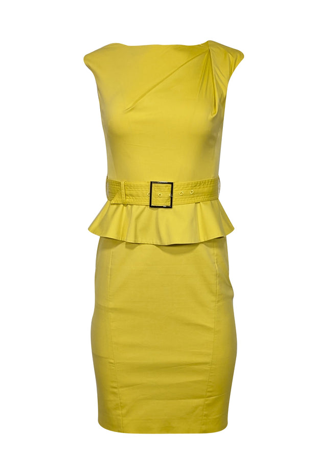 Current Boutique-Karen Millen - Bright Yellow Belted Peplum Dress Sz 4