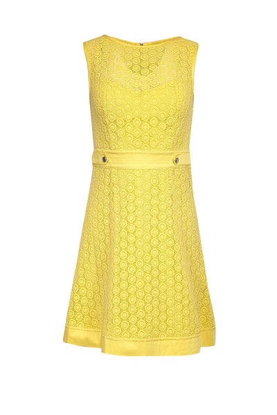 Current Boutique-Karen Millen - Bright Yellow Eyelet Lace Fit & Flare Dress Sz 6