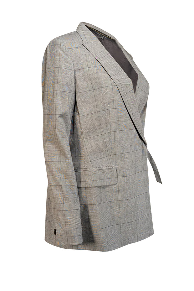 Current Boutique-Karen Millen - Grey Plaid Wrap Tie Closure Blazer Sz 8