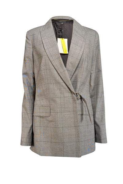 Current Boutique-Karen Millen - Grey Plaid Wrap Tie Closure Blazer Sz 8