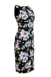 Current Boutique-Karen Millen - Navy w/ Pink & Grey Floral Print Sheath Dress Sz 8