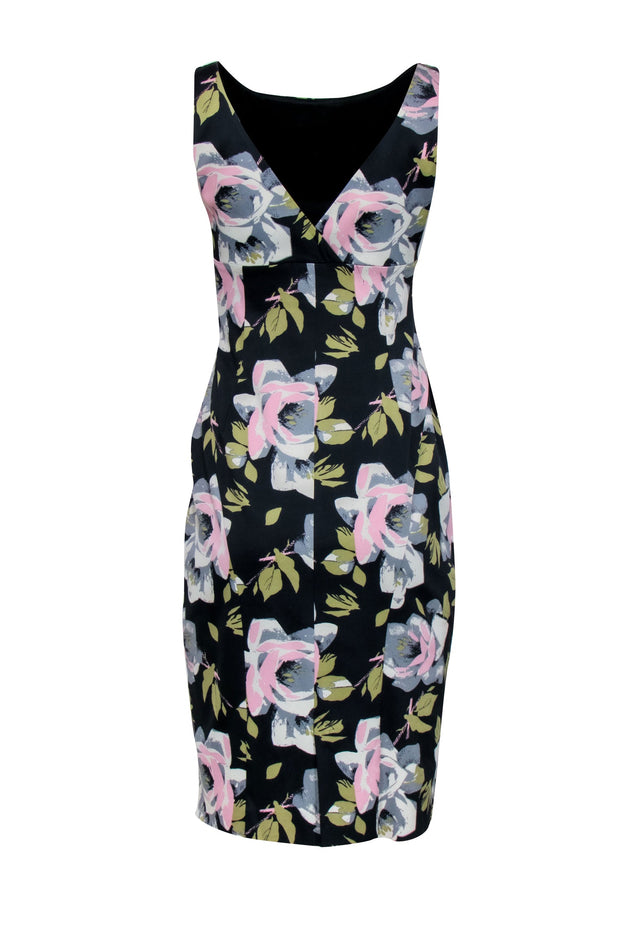 Current Boutique-Karen Millen - Navy w/ Pink & Grey Floral Print Sheath Dress Sz 8