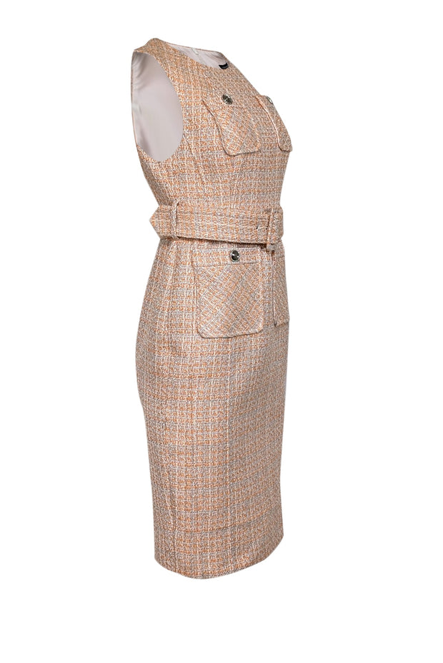 Current Boutique-Karen Millen - Orange, White, & Silver Tweed Belted Dress Sz 6P