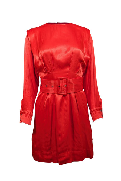 Current Boutique-Karen Millen - Red Satin Long Sleeve Belted Dress Sz 4