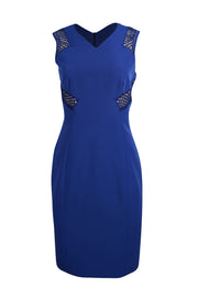 Current Boutique-Karen Millen - Royal Blue Sleeveless Eyelet Lace Trim Dress Sz 8