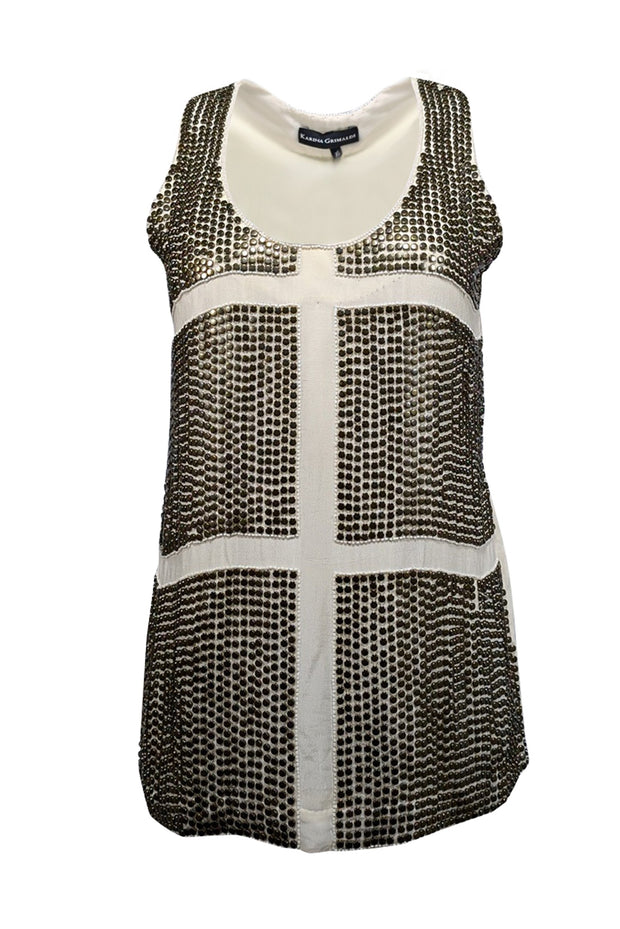 Current Boutique-Karina Grimaldi - Ivory Sleeveless Brass Studded Tank Sz XS