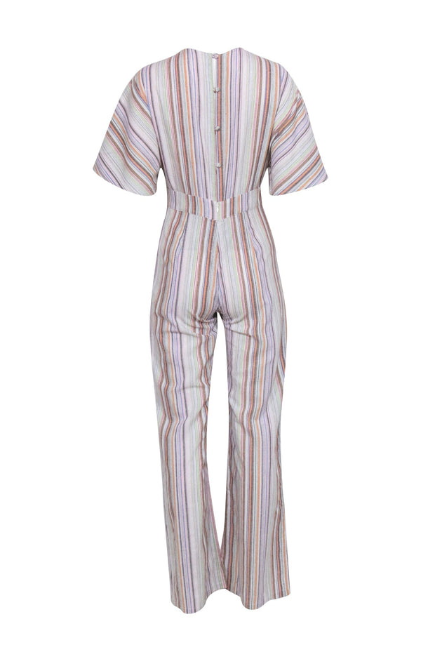 Current Boutique-Karina Grimaldi - Multicolor Stripe Linen Blend Short Sleeve Jumpsuit Sz S