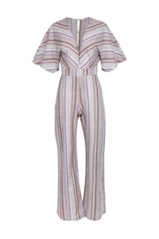 Current Boutique-Karina Grimaldi - Multicolor Stripe Linen Blend Short Sleeve Jumpsuit Sz S