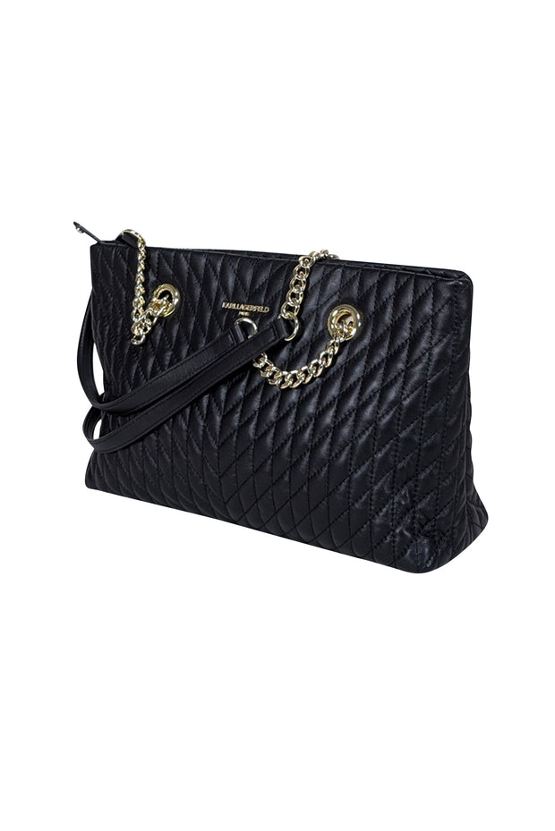 Current Boutique-Karl Lagerfeld - Black Leather Quilted Shoulder Bag