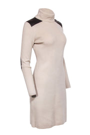 Current Boutique-Kate Spade - Beige Turtle Neck Knit Long Sleeve Dress w/ Leather Trims Sz S