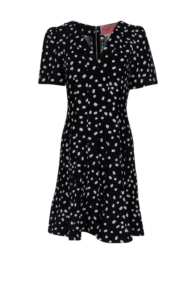 Current Boutique-Kate Spade - Black Short Sleeve Square Polka Dot Print Dress Sz 8