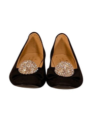 Current Boutique-Kate Spade - Black Suede Flats w/ Rhinestone Ball Toe Flats Sz 7.5