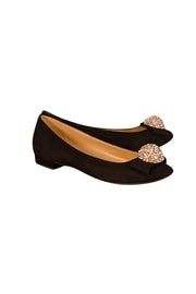 Current Boutique-Kate Spade - Black Suede Flats w/ Rhinestone Ball Toe Flats Sz 7.5